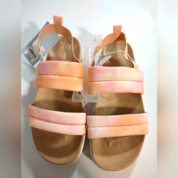 NWT Cat & Jack Girls Orange Pink Soft Strap Sandals Size 4 - Picture 1 of 3